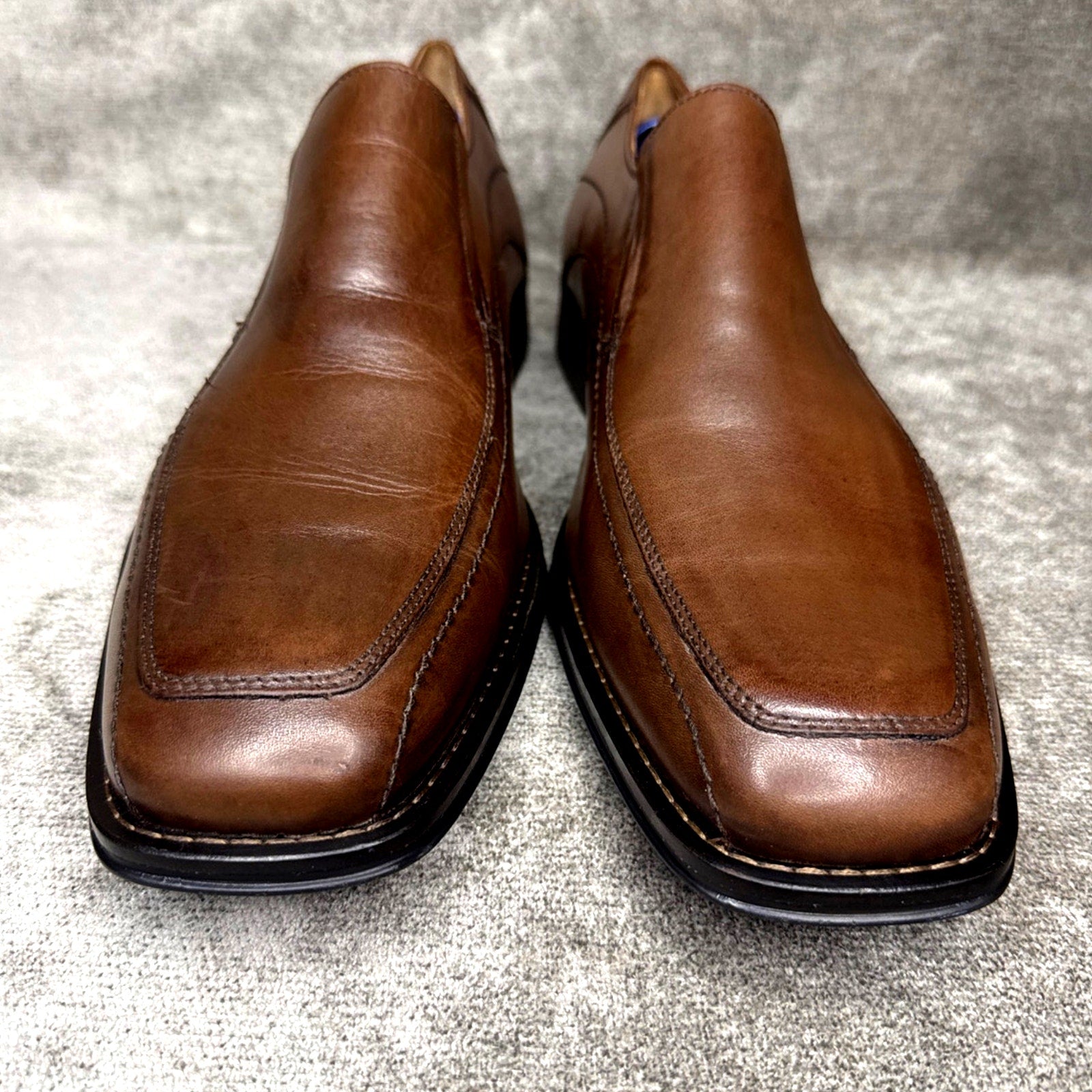 Johnston & Murphy Brown Leather Loafer Square Toe Slip On Mens 11M