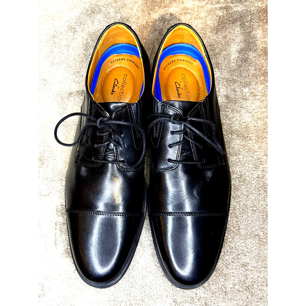 Clarks Tilden Cap 15770 Black Leather Derby 10.5W India Ortholite