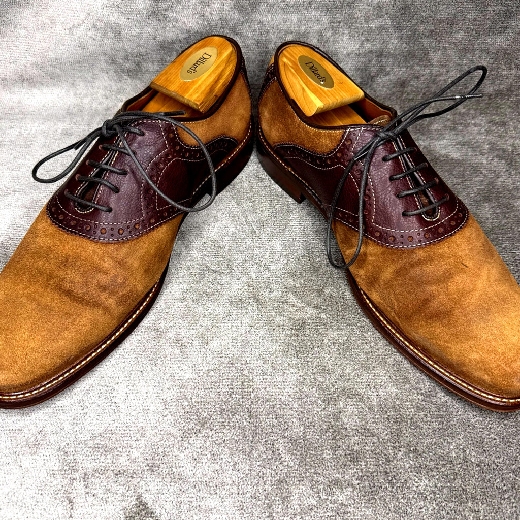 Johnston & Murphy Suede Saddle Oxford Brown 10M Rubber Sole