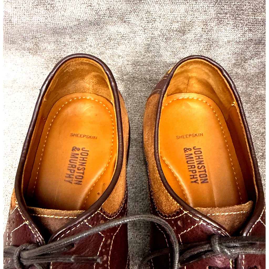 Johnston & Murphy Suede Saddle Oxford Brown 10M Rubber Sole