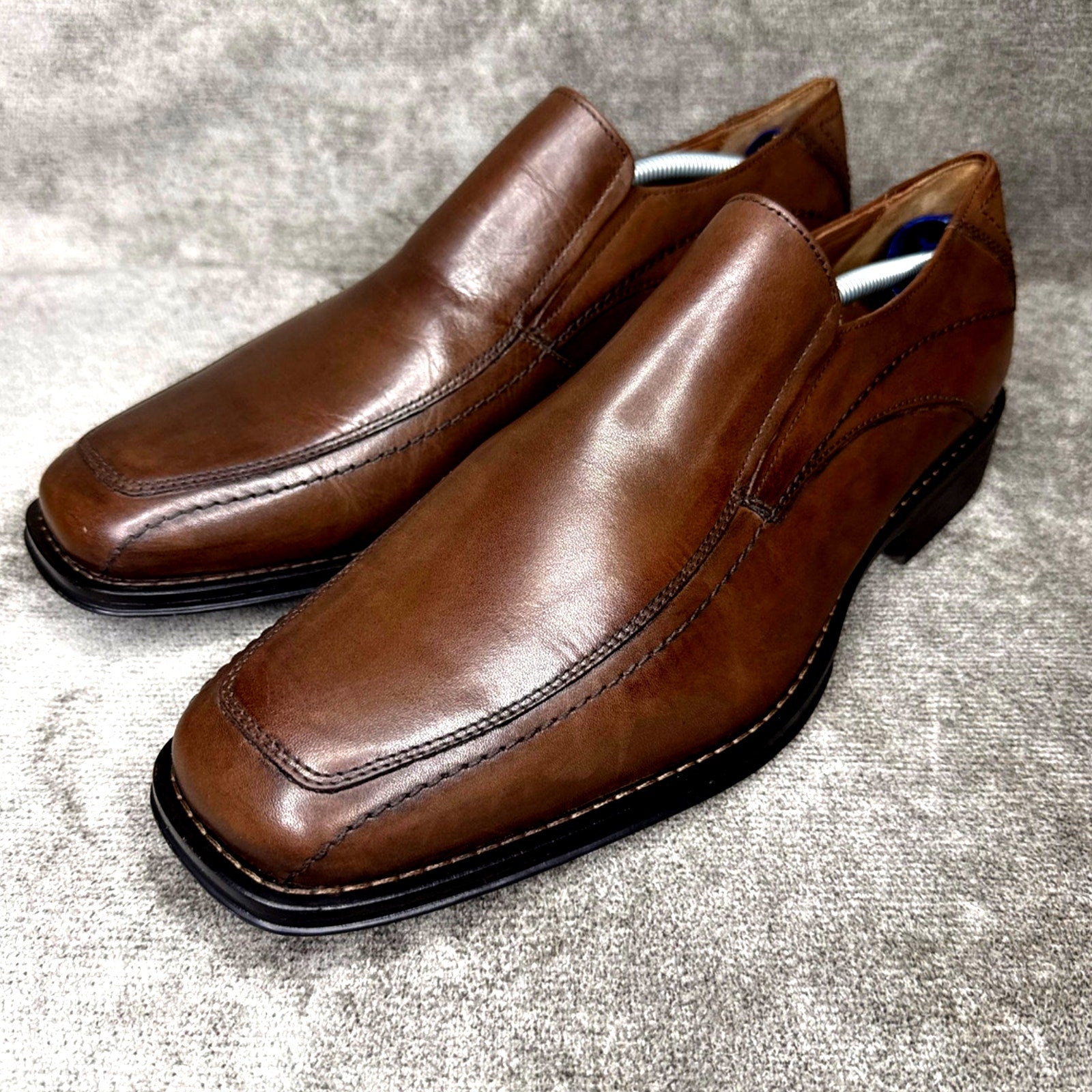 Johnston & Murphy Brown Leather Loafer Square Toe Slip On Mens 11M