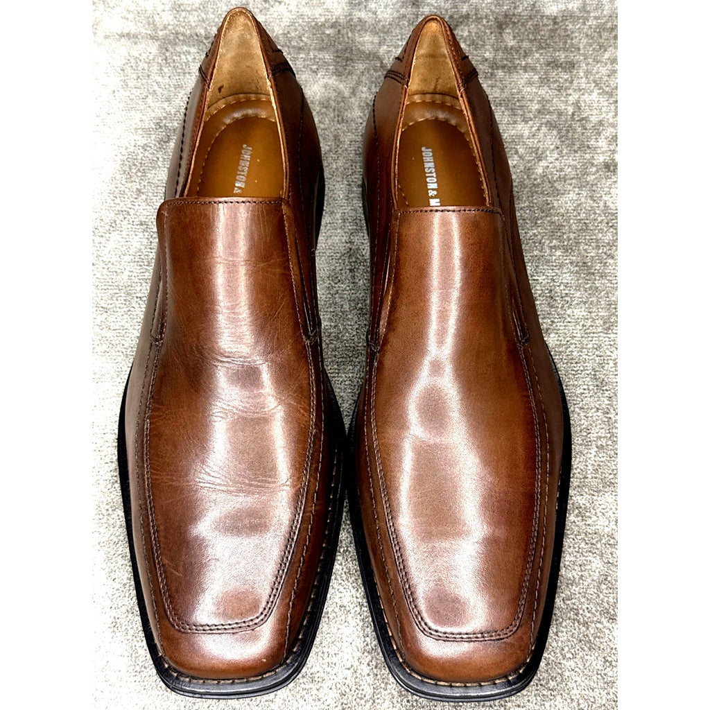 Johnston & Murphy Brown Leather Loafer Square Toe Slip On Mens 11M