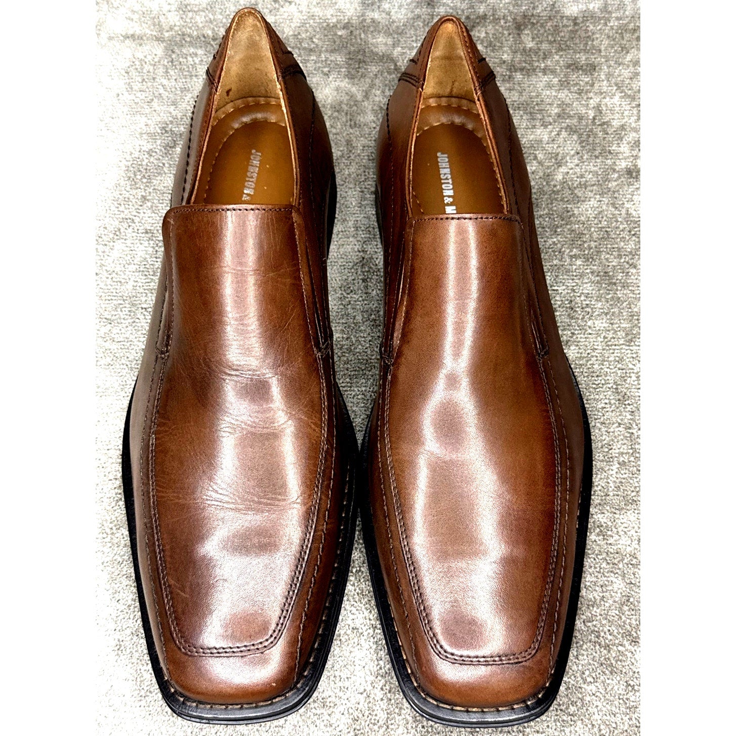 Johnston & Murphy Brown Leather Loafer Square Toe Slip On Mens 11M
