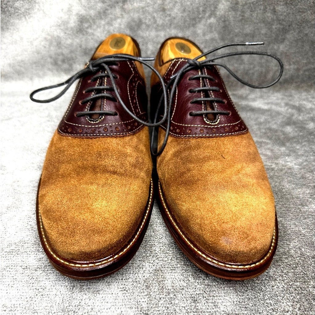 Johnston & Murphy Suede Saddle Oxford Brown 10M Rubber Sole
