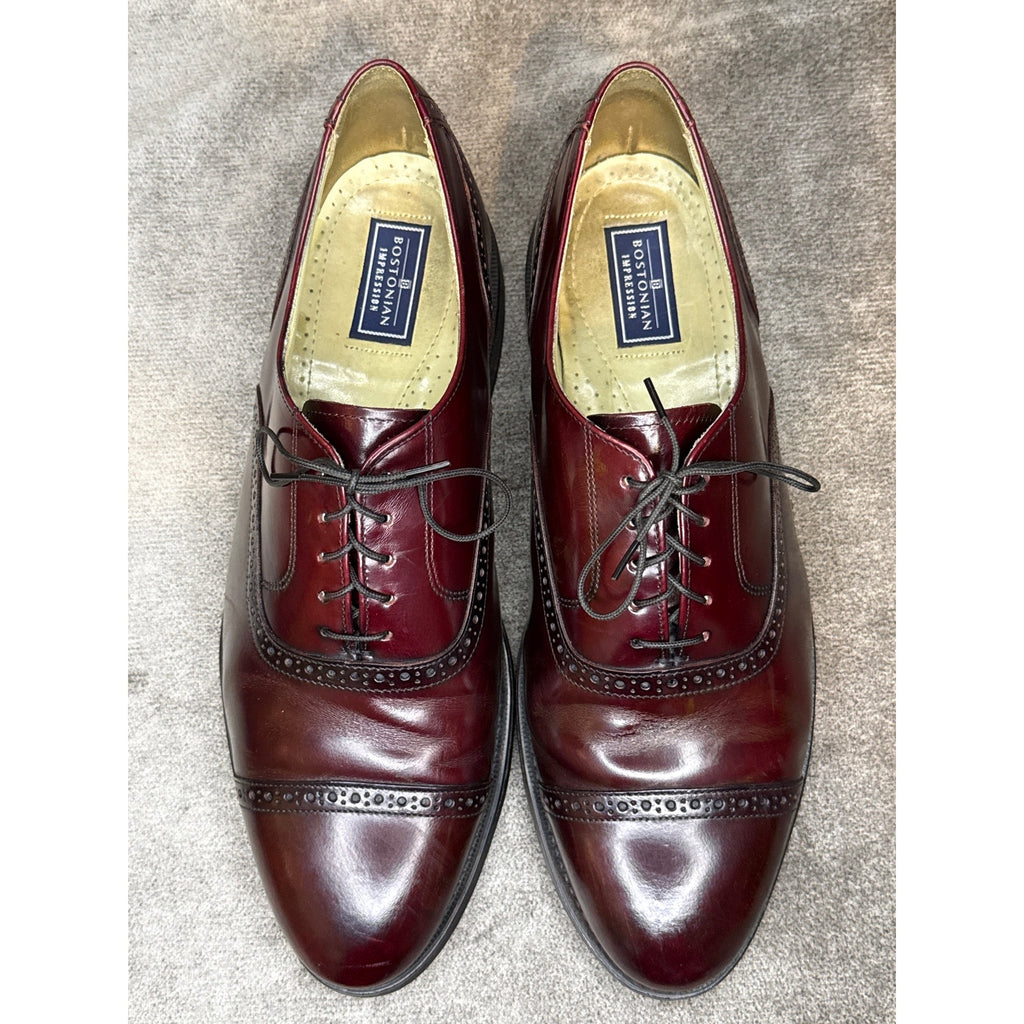 Bostonian Made in USA Burgundy Brogue Oxford 12 D/B Leather Sole
