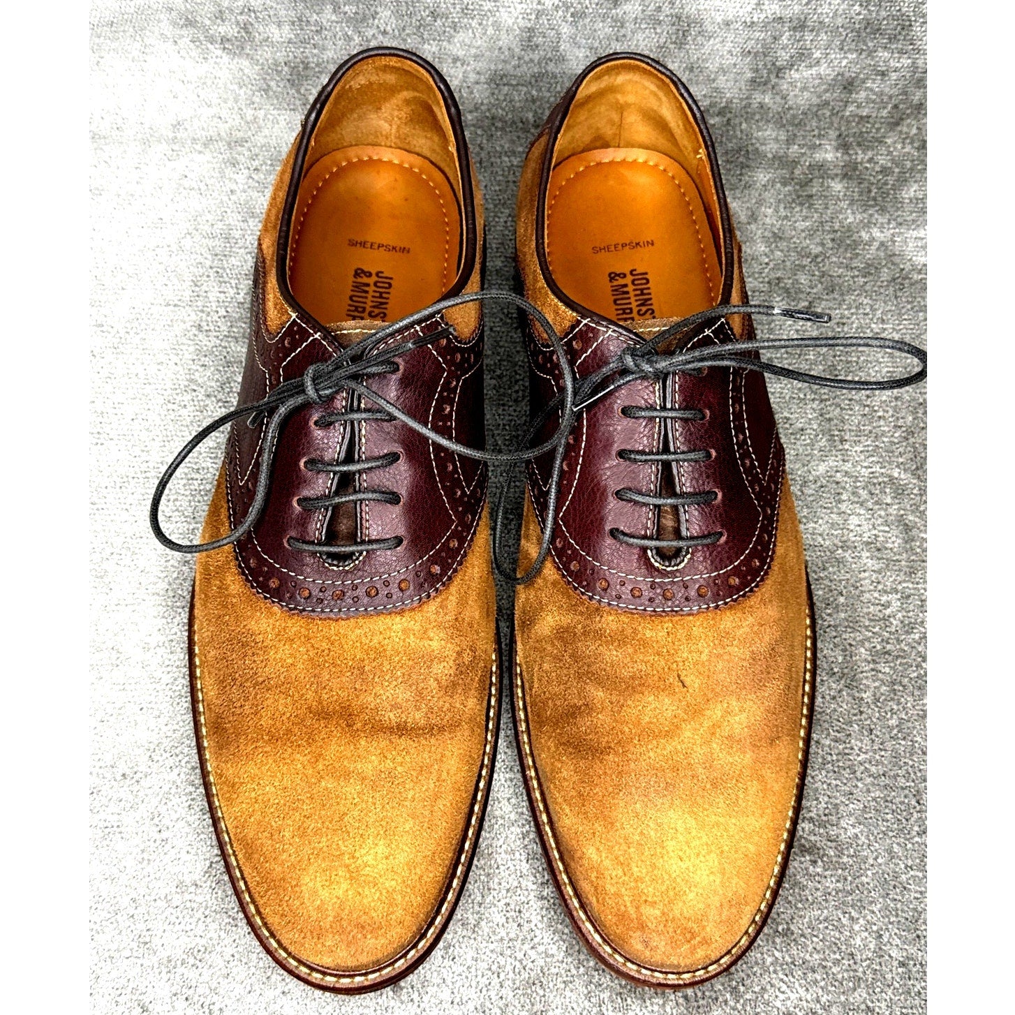 Johnston & Murphy Suede Saddle Oxford Brown 10M Rubber Sole