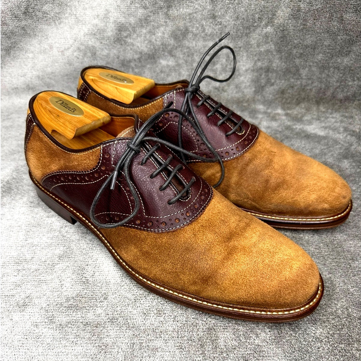 Johnston & Murphy Suede Saddle Oxford Brown 10M Rubber Sole